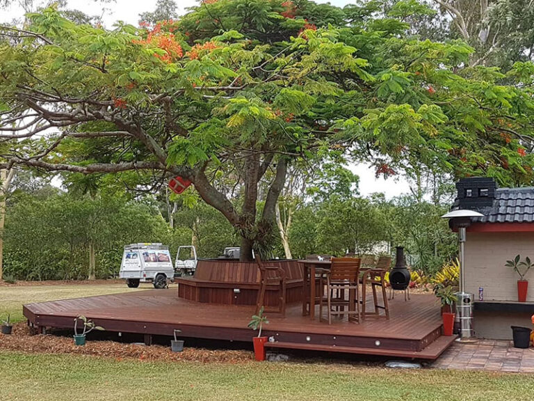 New deck built around tree in back yard